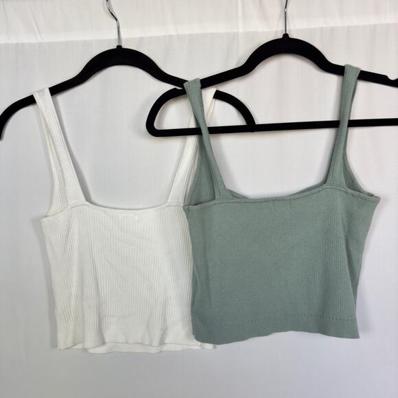 Garage Bundle White Green Square Neck Cropped Ribbed Tank Top Size Medium - Picture 6 of 8